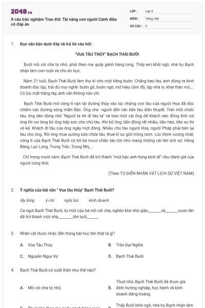 8 câu trắc nghiệm Trao đổi: Tài năng con người Cánh diều có đáp án