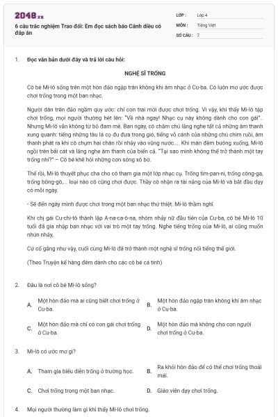 6 câu trắc nghiệm Trao đổi: Em đọc sách báo Cánh diều có đáp án