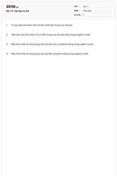 Bài 15: Vật liệu cơ khí