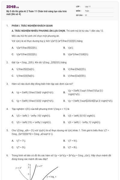 Bộ 5 đề thi giữa kì 2 Toán 11 Chân trời sáng tạo cấu trúc mới (Đề số 4)