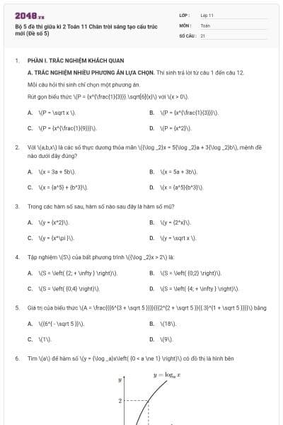 Bộ 5 đề thi giữa kì 2 Toán 11 Chân trời sáng tạo cấu trúc mới (Đề số 5)