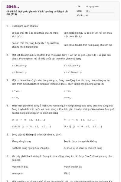 Đề thi thử thpt quốc gia môn Vật Lí cực hay có lời giải chi tiết (P19)