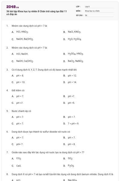 36 bài tập Khoa học tự nhiên 8 Chân trời sáng tạo Bài 11 có đáp án
