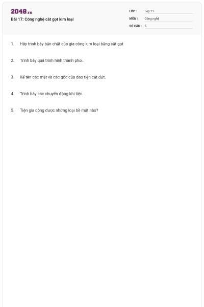 Bài 17: Công nghệ cắt gọt kim loại