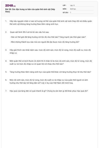 Bài 38: Các đặc trưng cơ bản của quần thể sinh vật (tiếp theo)