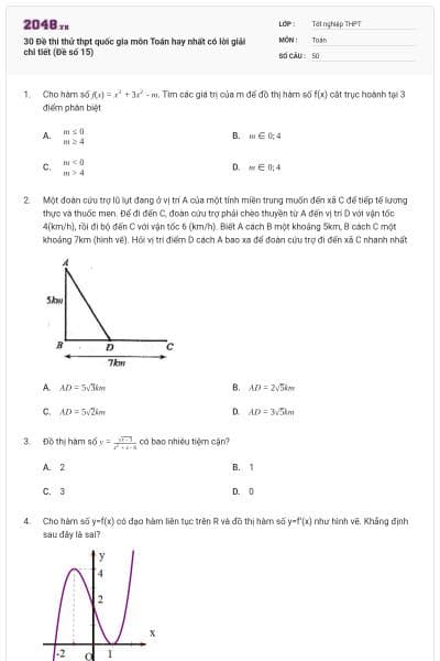 30 Đề thi thử thpt quốc gia môn Toán hay nhất có lời giải chi tiết (Đề số 15)