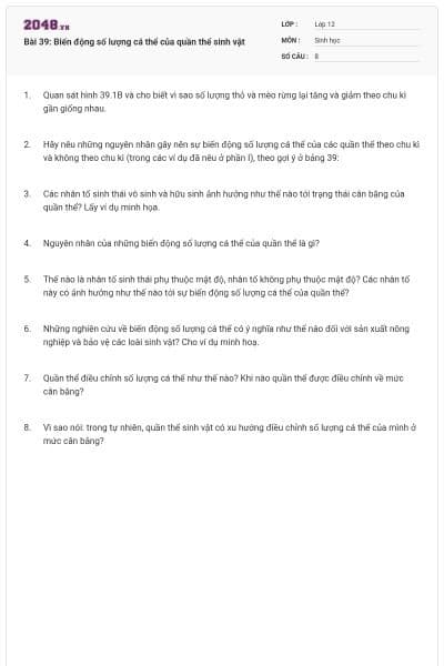 Bài 39: Biến động số lượng cá thể của quần thể sinh vật