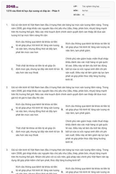 1370 câu Kinh tế học đại cương có đáp án - Phần 9