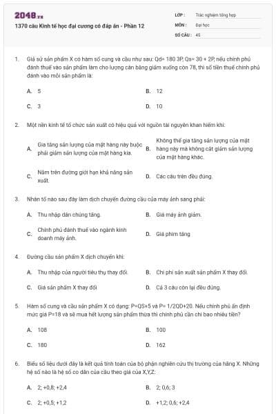 1370 câu Kinh tế học đại cương có đáp án - Phần 12