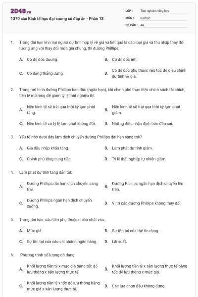1370 câu Kinh tế học đại cương có đáp án - Phần 13