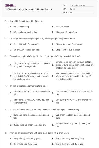 1370 câu Kinh tế học đại cương có đáp án - Phần 26