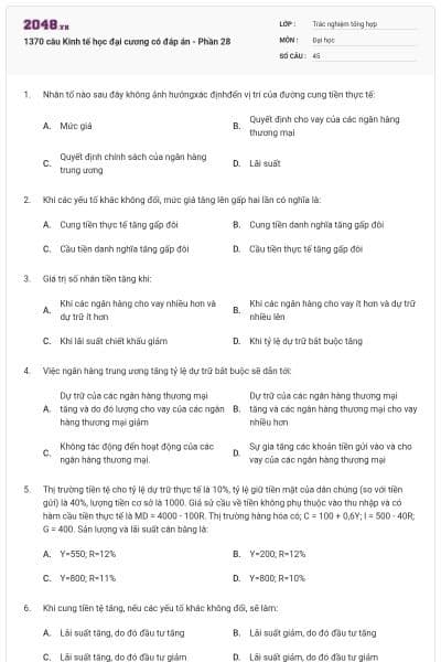 1370 câu Kinh tế học đại cương có đáp án - Phần 28