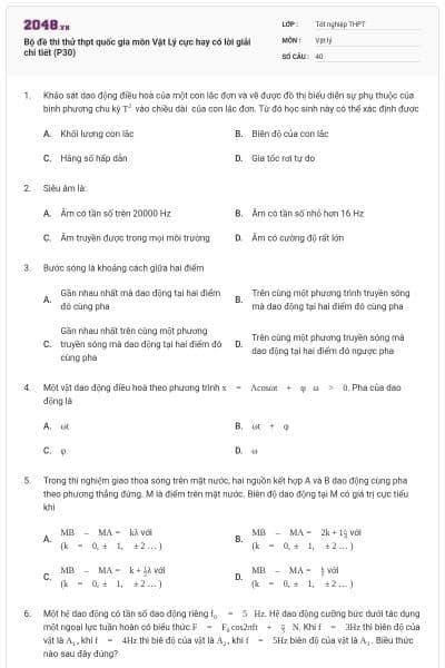 Bộ đề thi thử thpt quốc gia môn Vật Lý cực hay có lời giải chi tiết (P30)