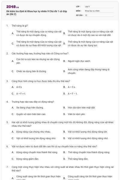 Đề kiểm tra định kì Khoa học tự nhiên 9 Chủ đề 1 có đáp án (Đề 2)