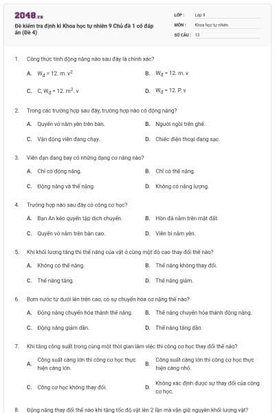 Đề kiểm tra định kì Khoa học tự nhiên 9 Chủ đề 1 có đáp án (Đề 4)