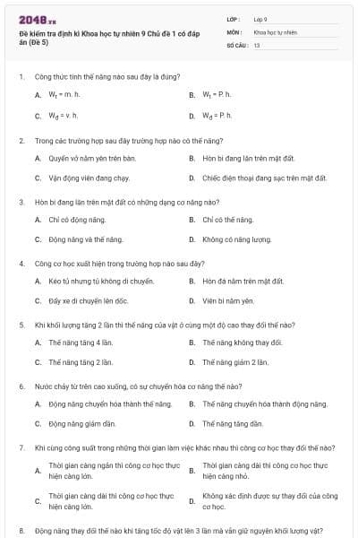 Đề kiểm tra định kì Khoa học tự nhiên 9 Chủ đề 1 có đáp án (Đề 5)
