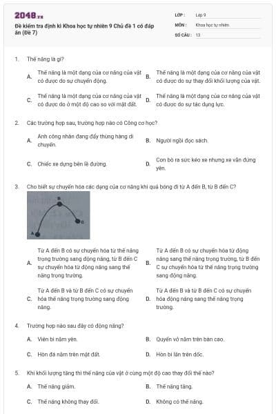 Đề kiểm tra định kì Khoa học tự nhiên 9 Chủ đề 1 có đáp án (Đề 7)