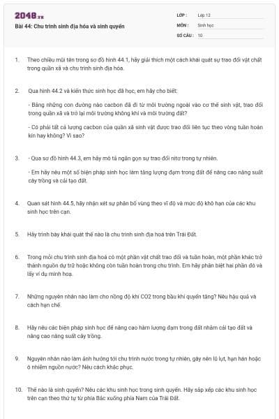 Bài 44: Chu trình sinh địa hóa và sinh quyển
