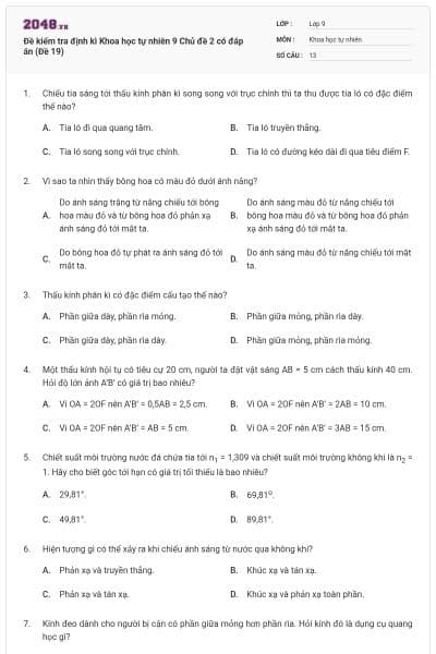 Đề kiểm tra định kì Khoa học tự nhiên 9 Chủ đề 2 có đáp án (Đề 19)