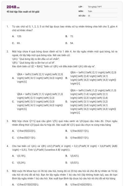 45 bài tập Xác suất có lời giải