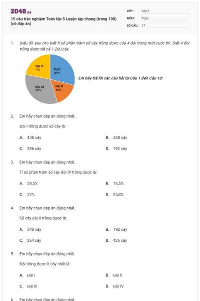15 câu trắc nghiệm Toán lớp 5 Luyện tập chung (trang 100) (có đáp án)