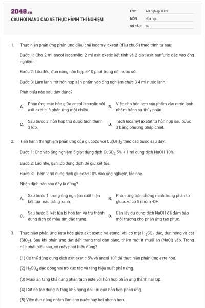 CÂU HỎI NÂNG CAO VỀ THỰC HÀNH THÍ NGHIỆM