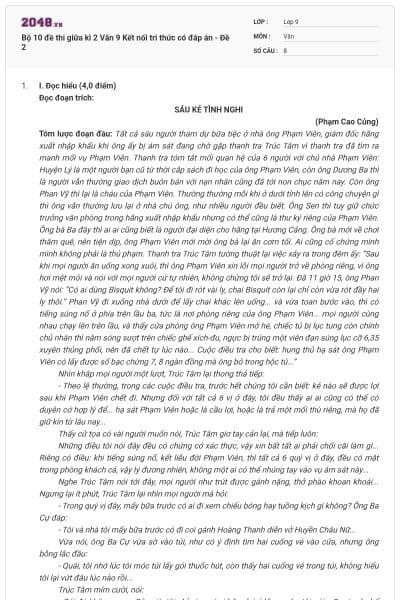 Bộ 10 đề thi giữa kì 2 Văn 9 Kết nối tri thức có đáp án - Đề 2