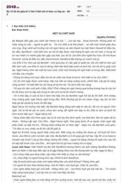 Bộ 10 đề thi giữa kì 2 Văn 9 Kết nối tri thức có đáp án - Đề 3