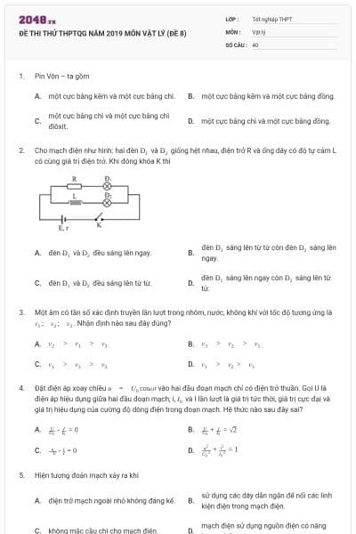 ĐỀ THI THỬ THPTQG NĂM 2019 MÔN VẬT LÝ (ĐỀ 8)