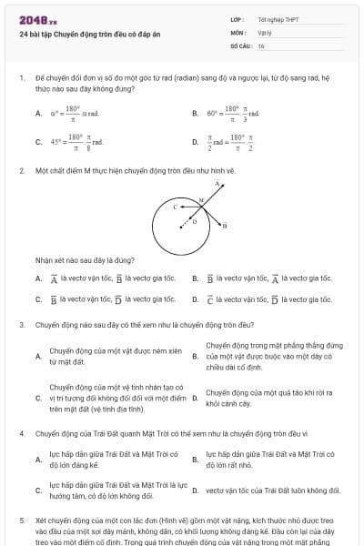 24 bài tập Chuyển động tròn đều có đáp án