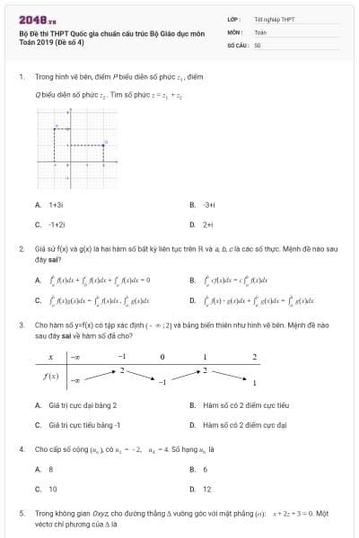 Bộ Đề thi THPT Quốc gia chuẩn cấu trúc Bộ Giáo dục môn Toán 2019 (Đề số 4)