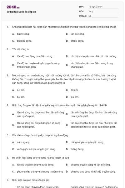 50 bài tập Sóng có đáp án