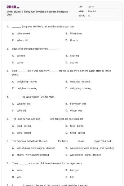 Đề thi giữa kì 1 Tiếng Anh 10 Global Success có đáp án - Đề 8
