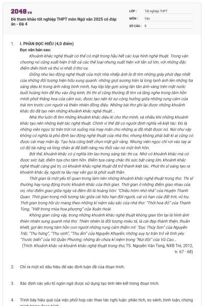 Đề tham khảo tốt nghiệp THPT môn Ngữ văn 2025 có đáp án - Đề 4