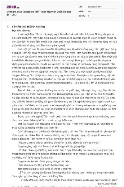 Đề tham khảo tốt nghiệp THPT môn Ngữ văn 2025 có đáp án - Đề 7