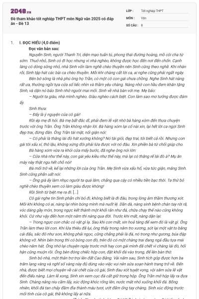 Đề tham khảo tốt nghiệp THPT môn Ngữ văn 2025 có đáp án - Đề 13