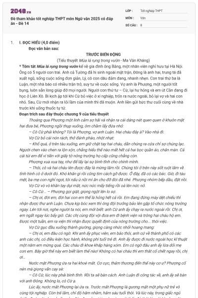 Đề tham khảo tốt nghiệp THPT môn Ngữ văn 2025 có đáp án - Đề 14