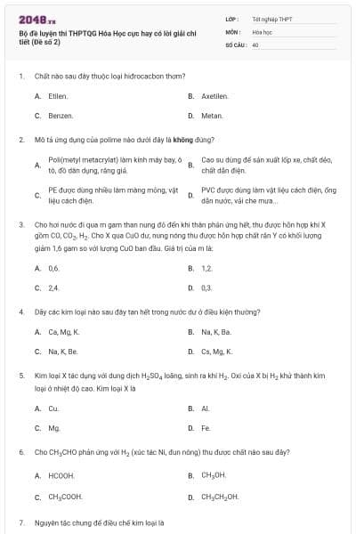 Bộ đề  luyện thi THPTQG Hóa Học cực hay có lời giải chi tiết (Đề số 2)