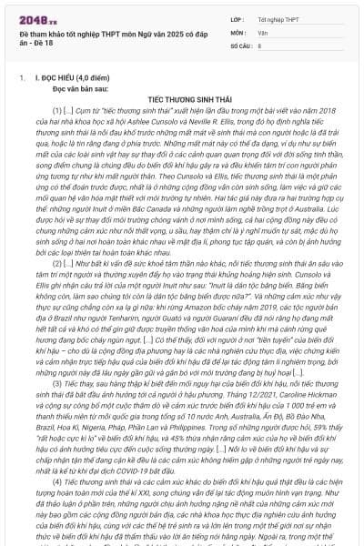 Đề tham khảo tốt nghiệp THPT môn Ngữ văn 2025 có đáp án - Đề 18