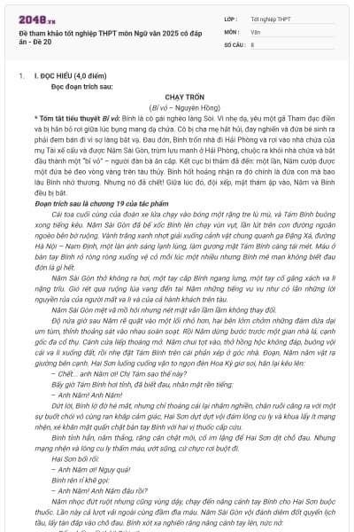 Đề tham khảo tốt nghiệp THPT môn Ngữ văn 2025 có đáp án - Đề 20