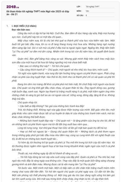 Đề tham khảo tốt nghiệp THPT môn Ngữ văn 2025 có đáp án - Đề 21