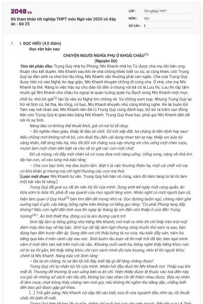 Đề tham khảo tốt nghiệp THPT môn Ngữ văn 2025 có đáp án - Đề 25