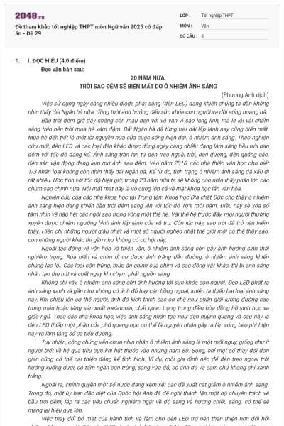 Đề tham khảo tốt nghiệp THPT môn Ngữ văn 2025 có đáp án - Đề 29