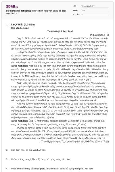 Đề tham khảo tốt nghiệp THPT môn Ngữ văn 2025 có đáp án - Đề 32
