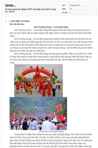 Đề tham khảo tốt nghiệp THPT môn Ngữ văn 2025 có đáp án - Đề 36