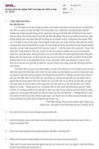 Đề tham khảo tốt nghiệp THPT môn Ngữ văn 2025 có đáp án - Đề 39