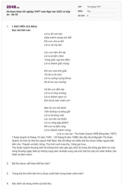 Đề tham khảo tốt nghiệp THPT môn Ngữ văn 2025 có đáp án - Đề 45