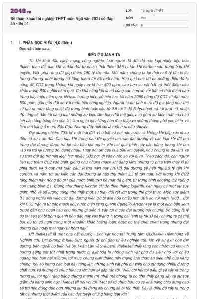 Đề tham khảo tốt nghiệp THPT môn Ngữ văn 2025 có đáp án - Đề 51