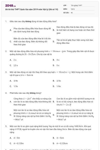 Đề thi thử THPT Quốc Gia năm 2019 môn Vật Lý (Đề số 19)