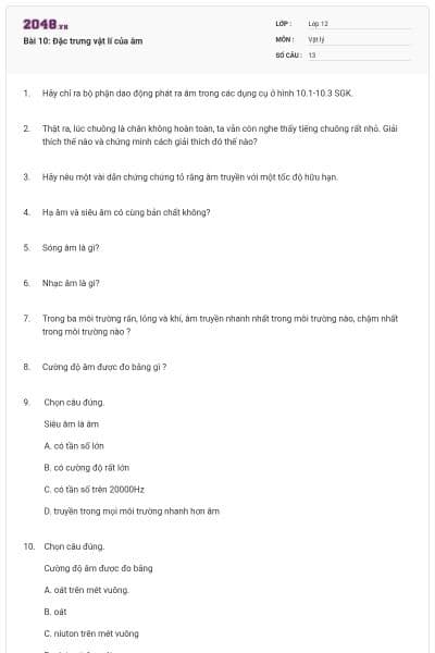 Bài 10: Đặc trưng vật lí của âm